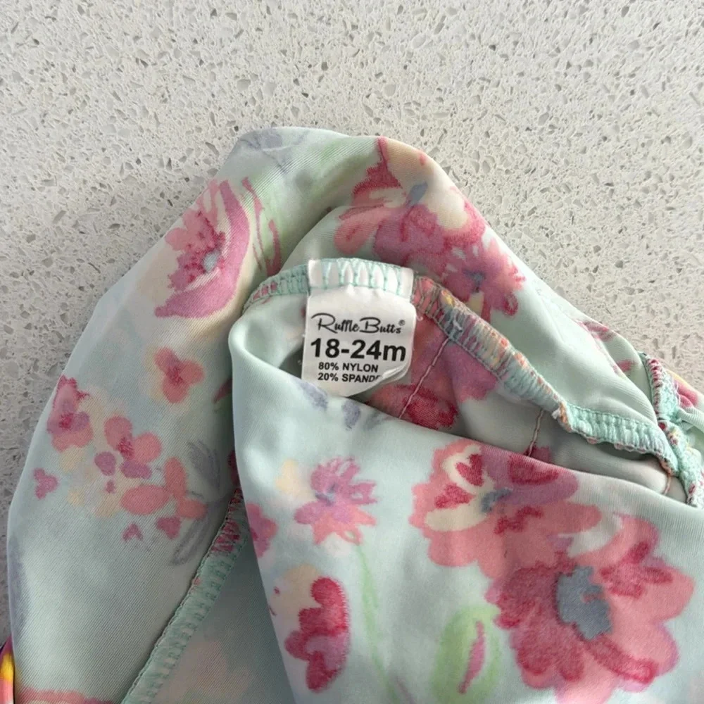Ruffle Butts Floral Rashguard Swimsuit Size 12-24 Months w Monogram ATR